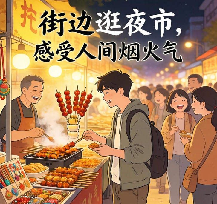 街边逛夜市,感受人间烟火气