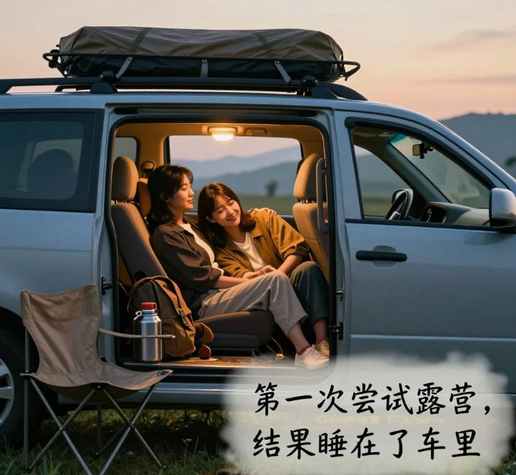 第一次尝试露营,结果睡在了车里