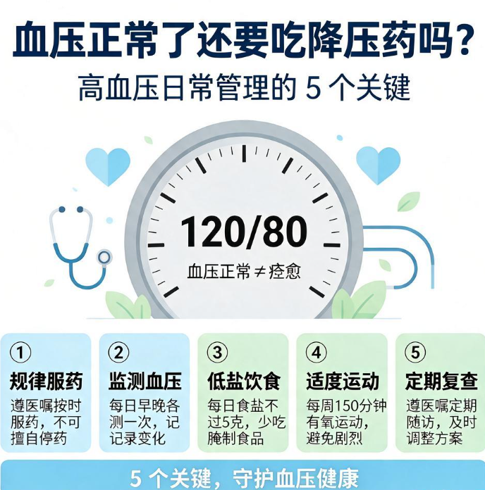 血压正常了还要吃降压药吗?健康科普:高血压日常管理的5个关键