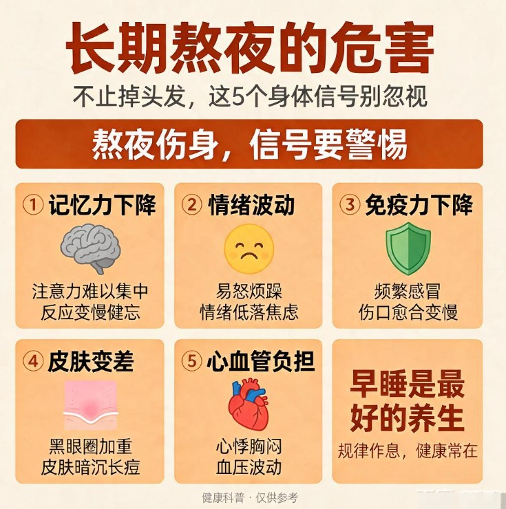 长期熬夜有什么危害:不止掉头发,这 5 个身体信号别忽视